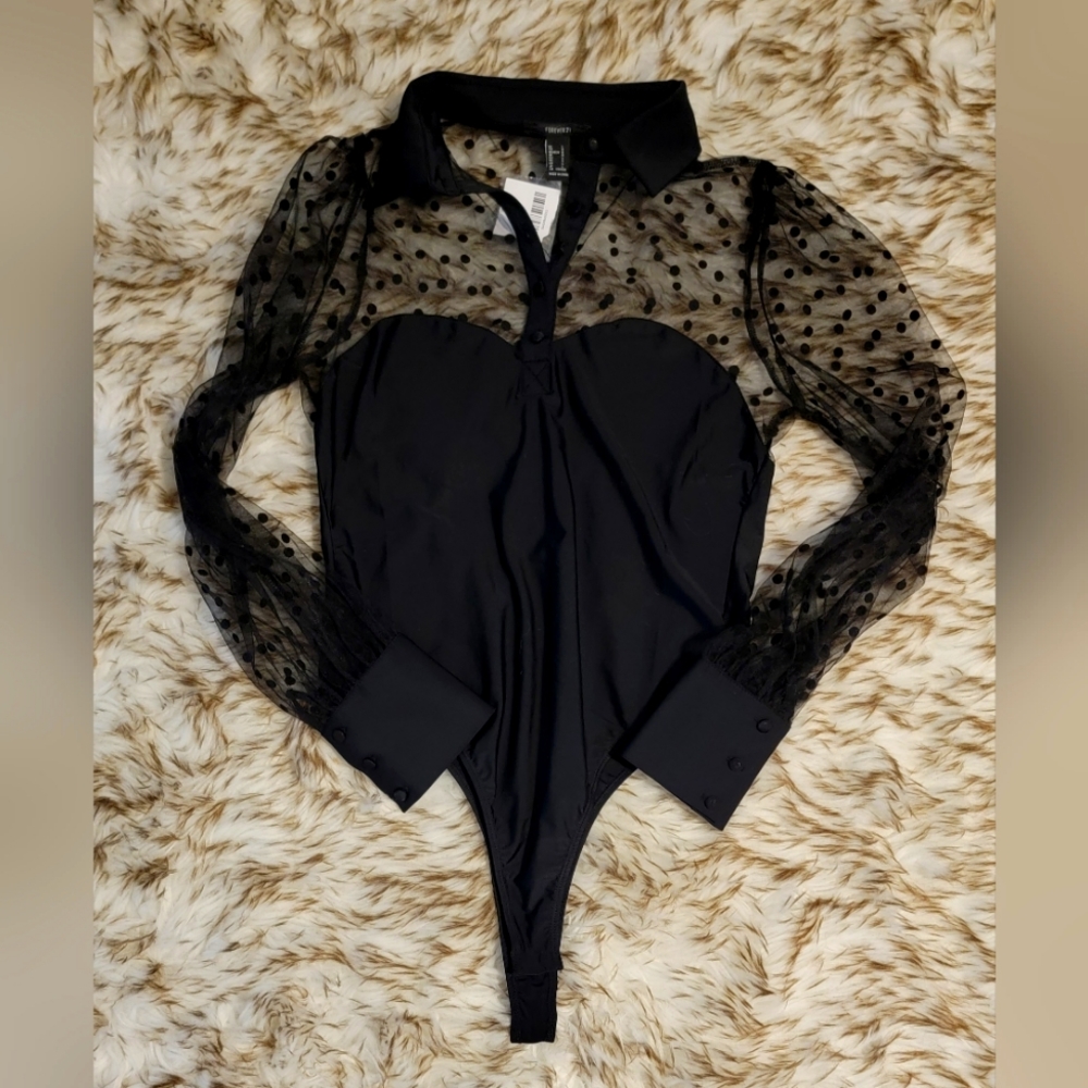 F21 Sweetheart Bodysuit Black Size Large